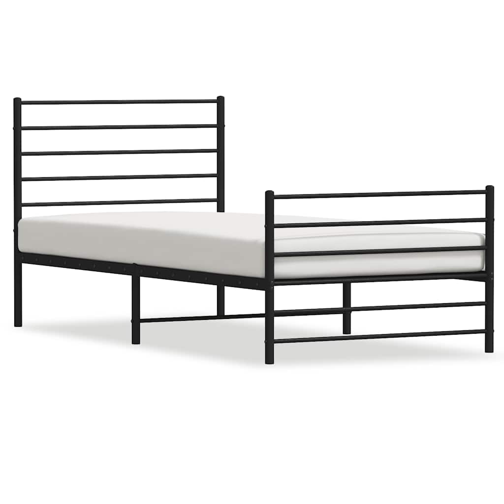 vidaXL Metal Bed Frame without Mattress with Footboard Black 90x200cm