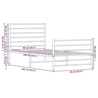 vidaXL Metal Bed Frame without Mattress with Footboard Black 90x200cm