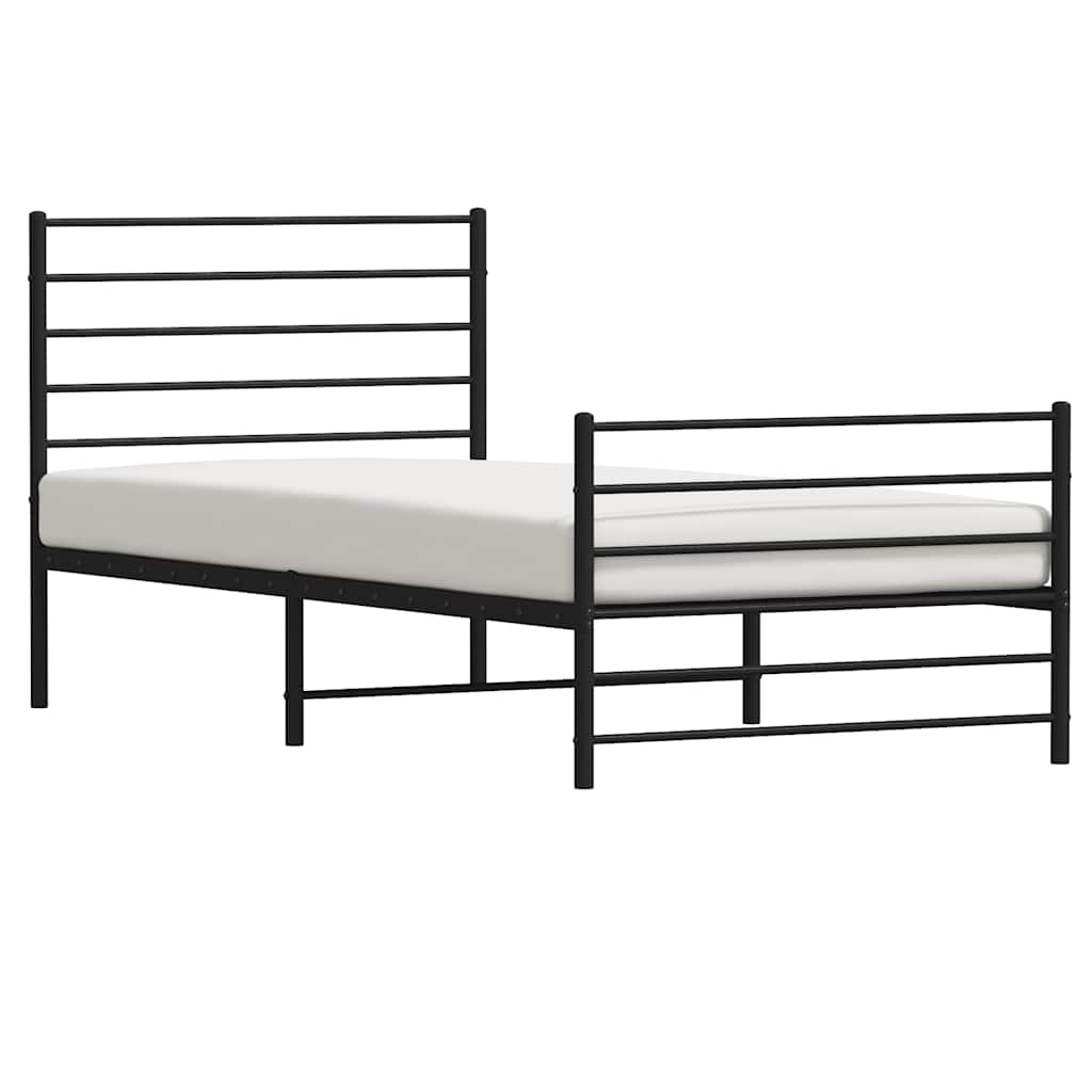 vidaXL Metal Bed Frame without Mattress with Footboard Black 100x190cm