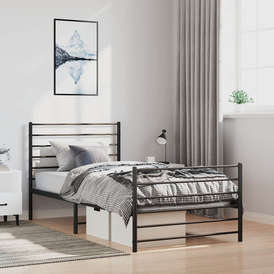 vidaXL Metal Bed Frame without Mattress with Footboard Black 100x200cm