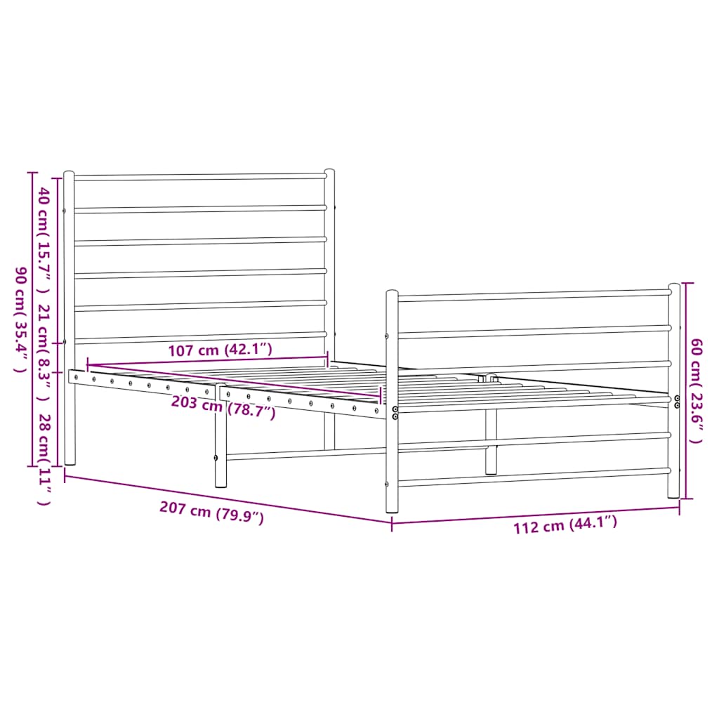 vidaXL Metal Bed Frame without Mattress with Footboard Black 107x203cm