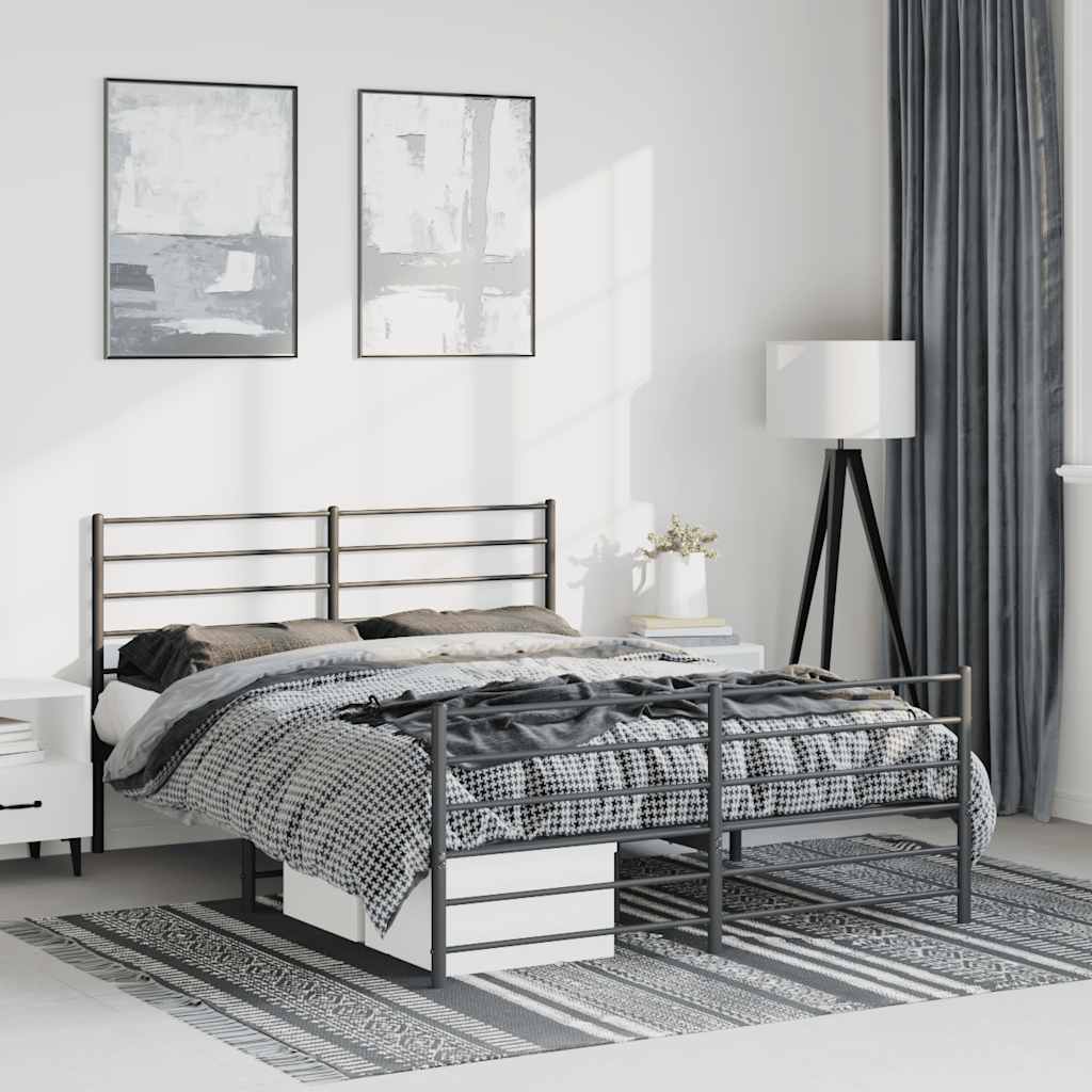 vidaXL Metal Bed Frame without Mattress with Footboard Black 135x190cm