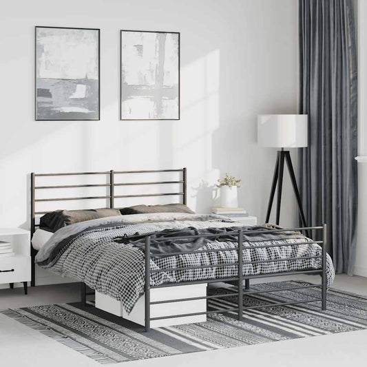 vidaXL Metal Bed Frame without Mattress with Footboard Black 135x190cm