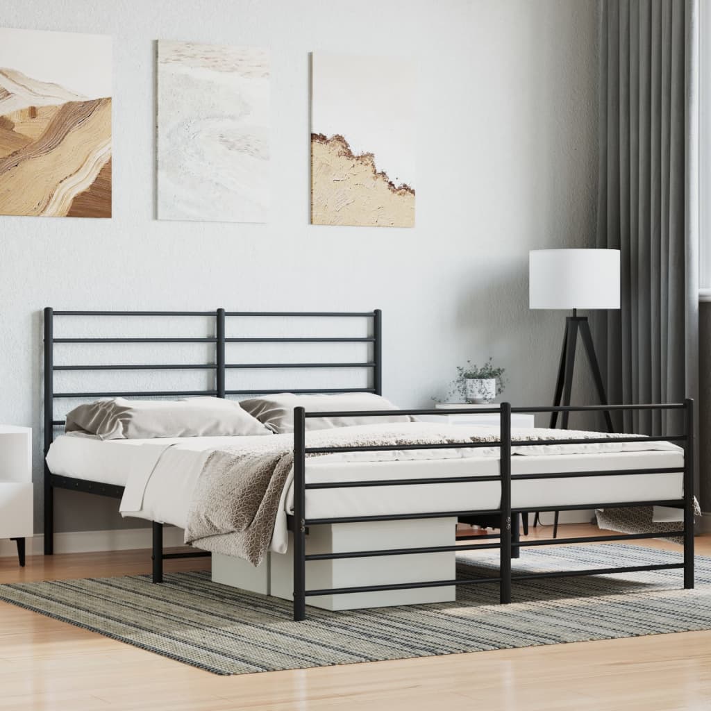 vidaXL Metal Bed Frame without Mattress with Footboard Black 140x190cm