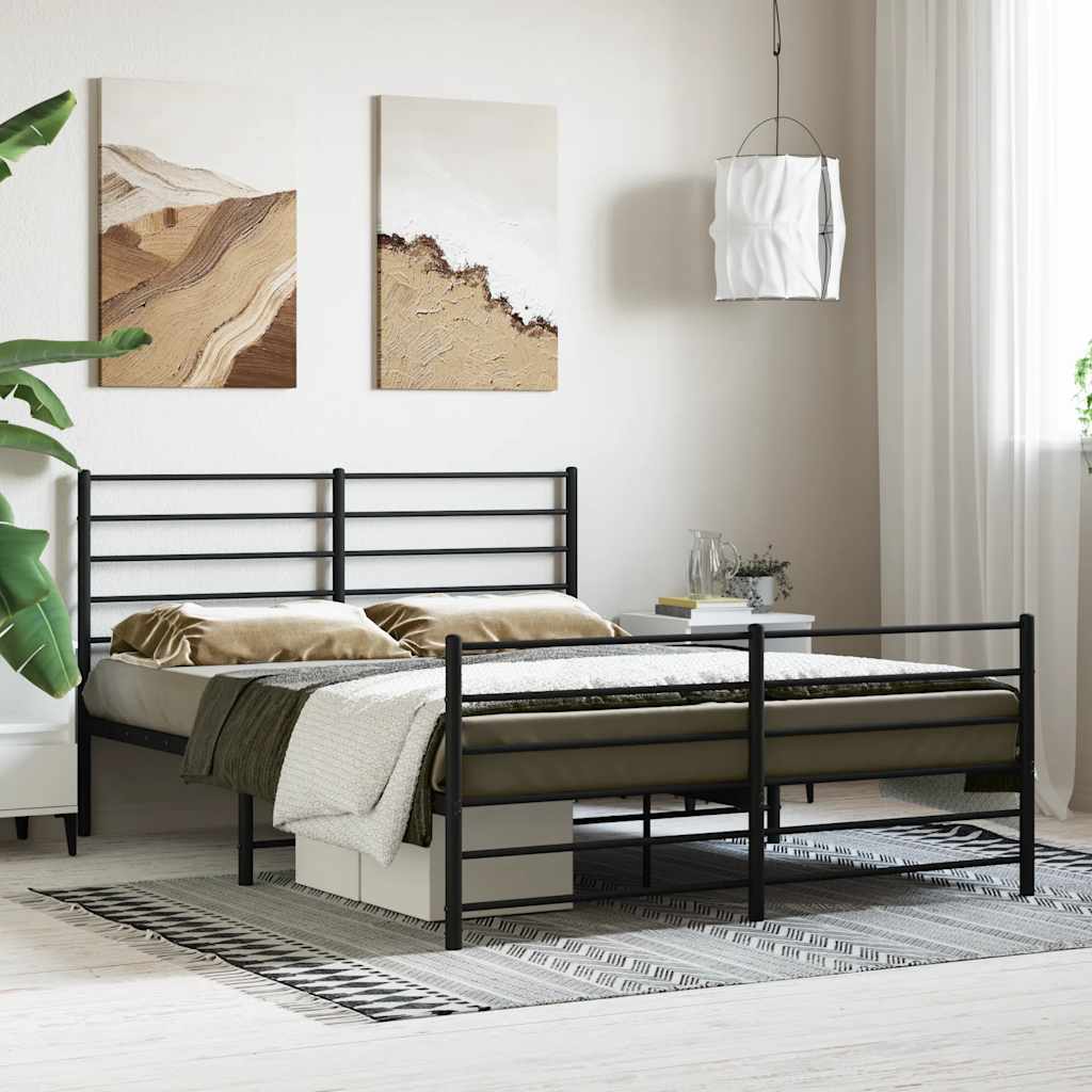 vidaXL Metal Bed Frame without Mattress with Footboard Black 140x200cm
