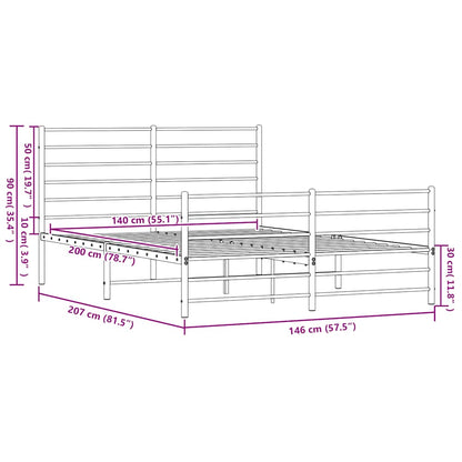 vidaXL Metal Bed Frame without Mattress with Footboard Black 140x200cm
