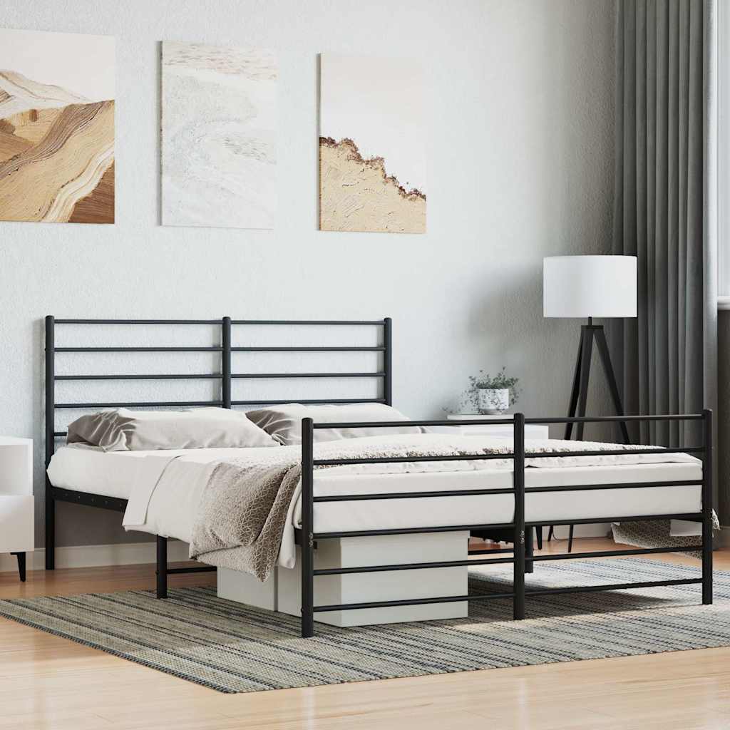 vidaXL Metal Bed Frame without Mattress with Footboard Black 140x200cm