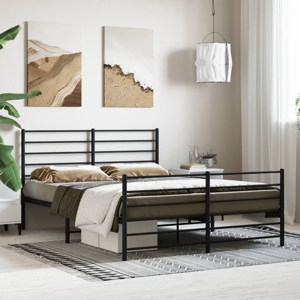 vidaXL Metal Bed Frame without Mattress with Footboard Black 160x200cm