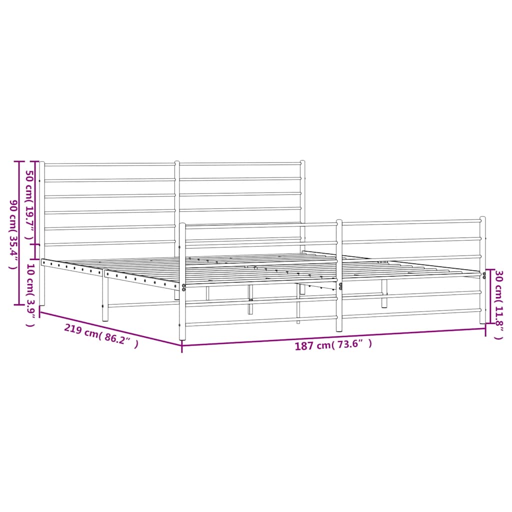 vidaXL Metal Bed Frame without Mattress with Footboard Black 183x213cm