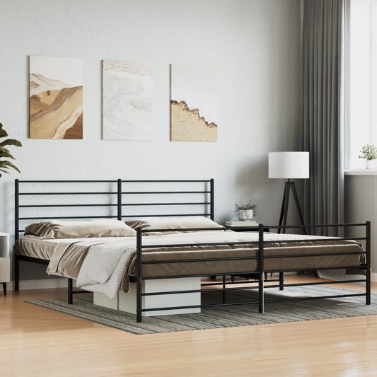 vidaXL Metal Bed Frame without Mattress with Footboard Black 200x200cm