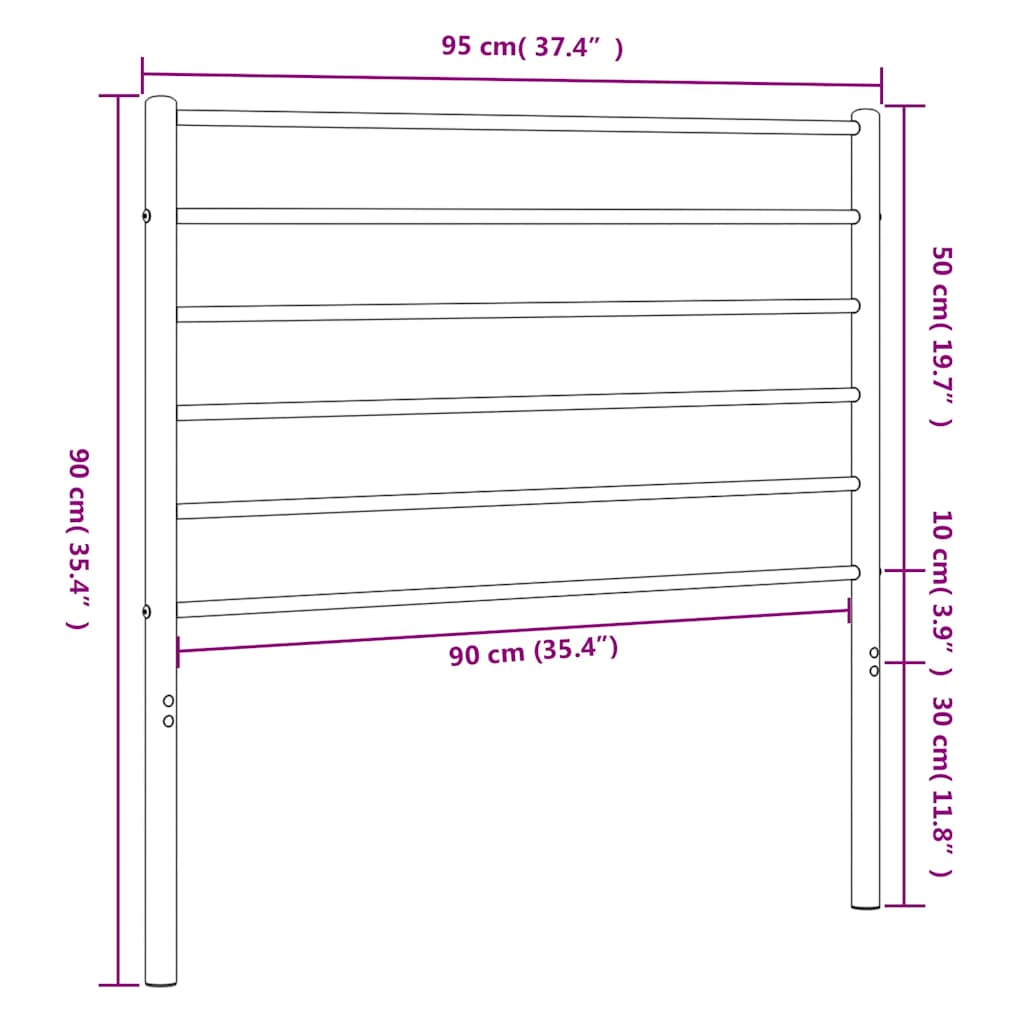 vidaXL Headboard | Black | Powder-Coated Steel | Single | Durable | Headboard