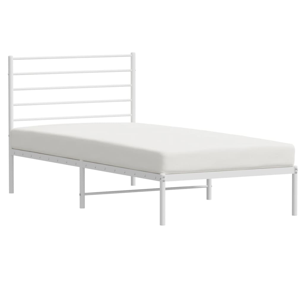 vidaXL Metal Bed Frame without Mattress with Headboard White 75x190cm