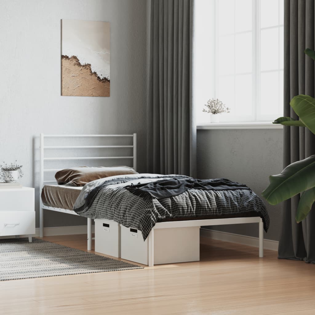 vidaXL Metal Bed Frame without Mattress with Headboard White 80x200cm