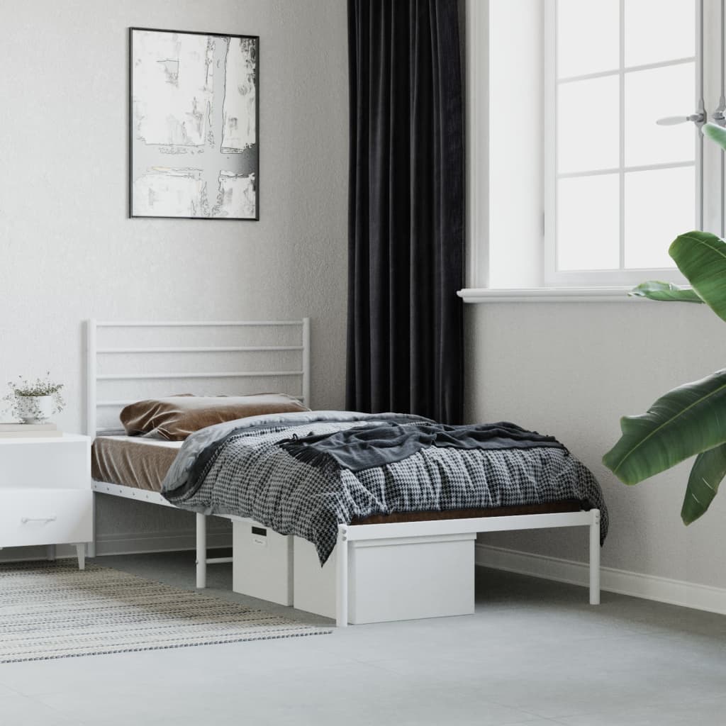 vidaXL Metal Bed Frame without Mattress with Headboard White 80x200cm