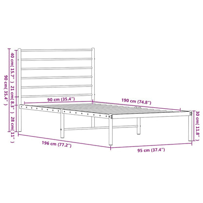 vidaXL Metal Bed Frame without Mattress with Headboard White 90x190cm