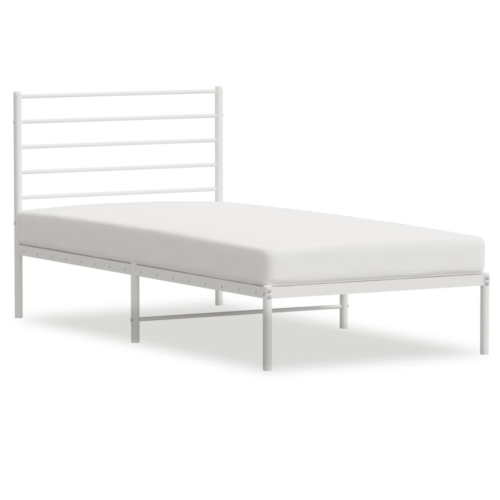 vidaXL Metal Bed Frame without Mattress with Headboard White 107x203cm
