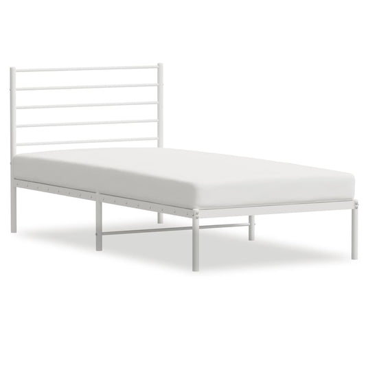 vidaXL Metal Bed Frame without Mattress with Headboard White 107x203cm