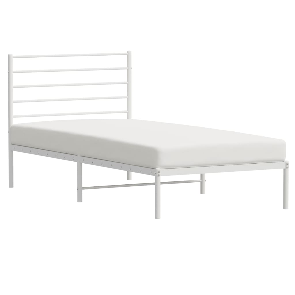 vidaXL Metal Bed Frame without Mattress with Headboard White 107x203cm