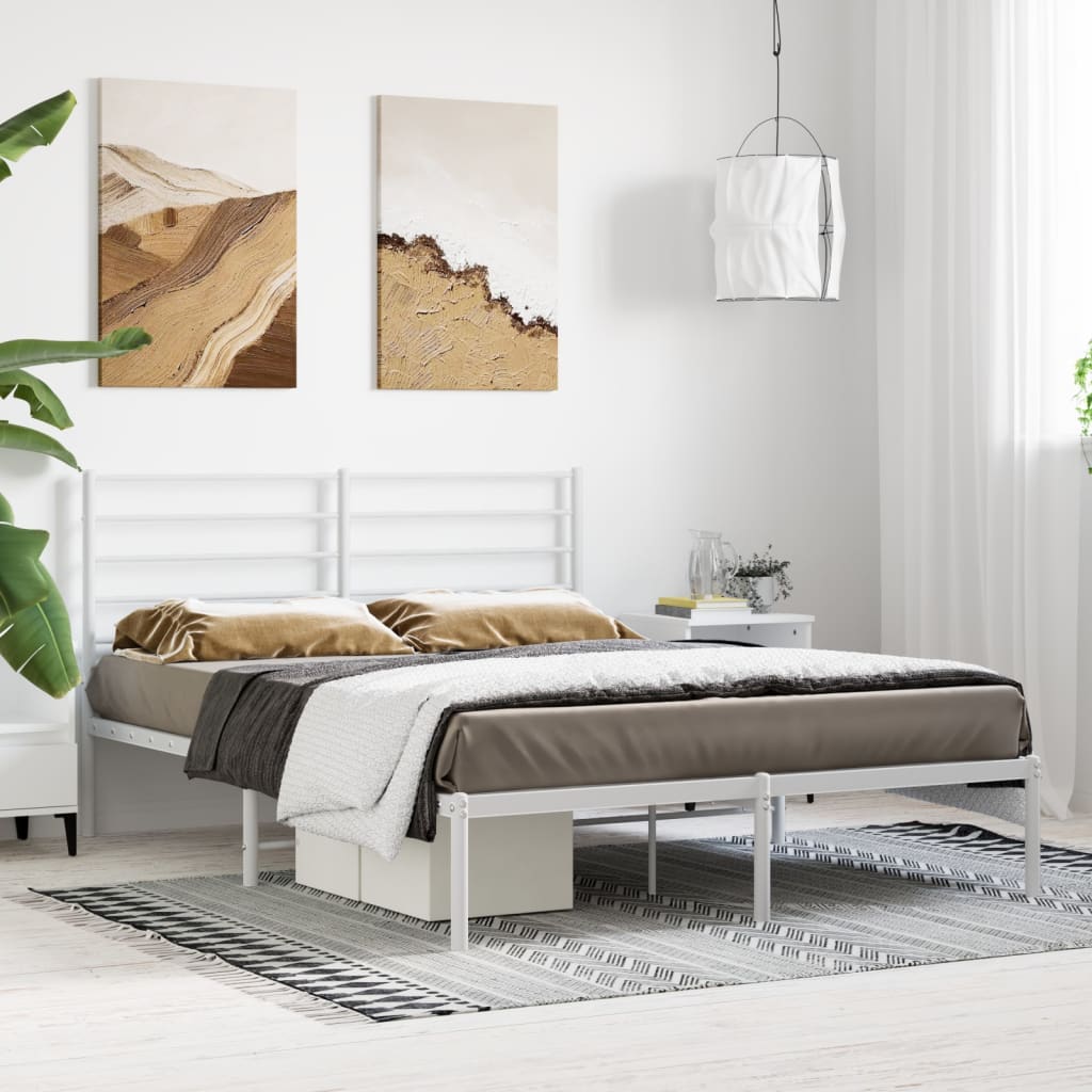 vidaXL Metal Bed Frame without Mattress with Headboard White 120x190cm