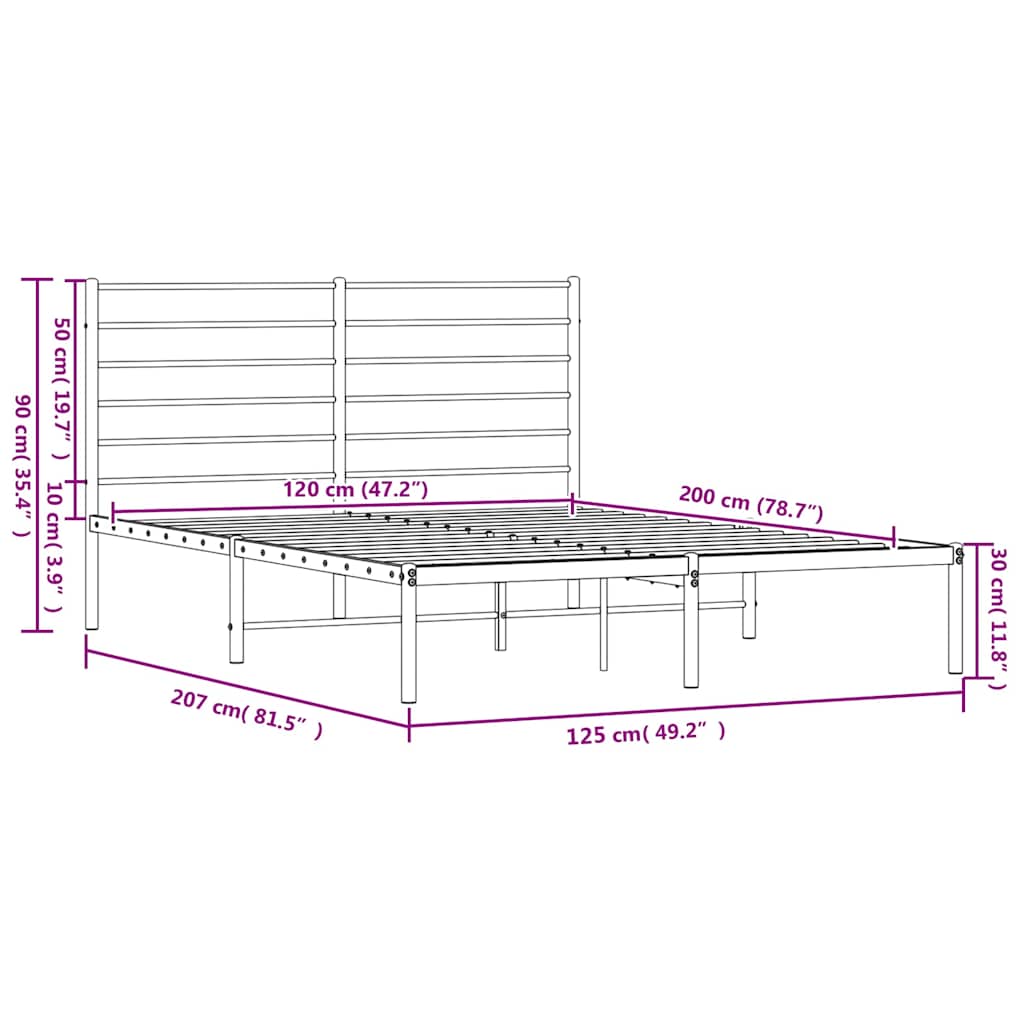vidaXL Metal Bed Frame without Mattress with Headboard White 120x200cm