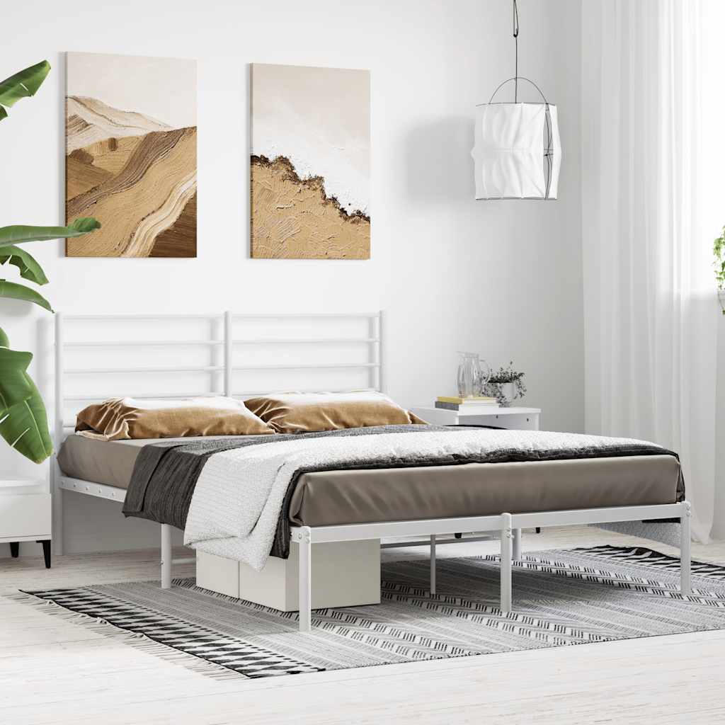 vidaXL Metal Bed Frame without Mattress with Headboard White 140x200cm