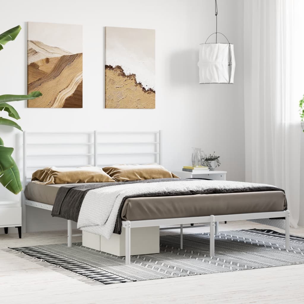 vidaXL Metal Bed Frame without Mattress with Headboard White 160x200cm