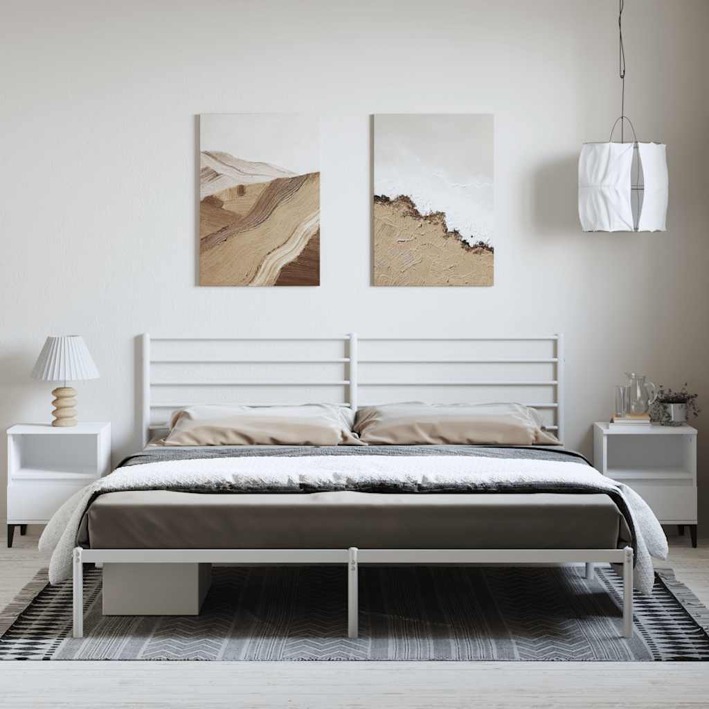 vidaXL Metal Bed Frame without Mattress with Headboard White 183x213cm