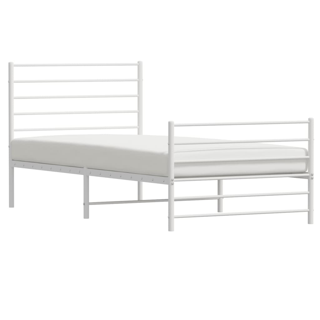 vidaXL Metal Bed Frame without Mattress with Footboard White 107x203cm