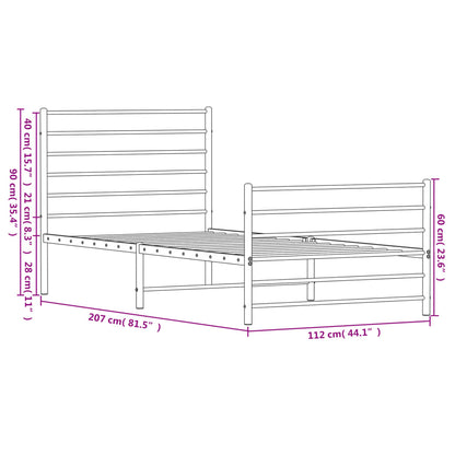 vidaXL Metal Bed Frame without Mattress with Footboard White 107x203cm