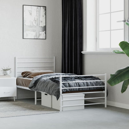 vidaXL Metal Bed Frame without Mattress with Footboard White 107x203cm