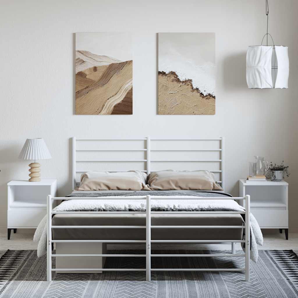 vidaXL Metal Bed Frame without Mattress with Footboard White 150x200cm