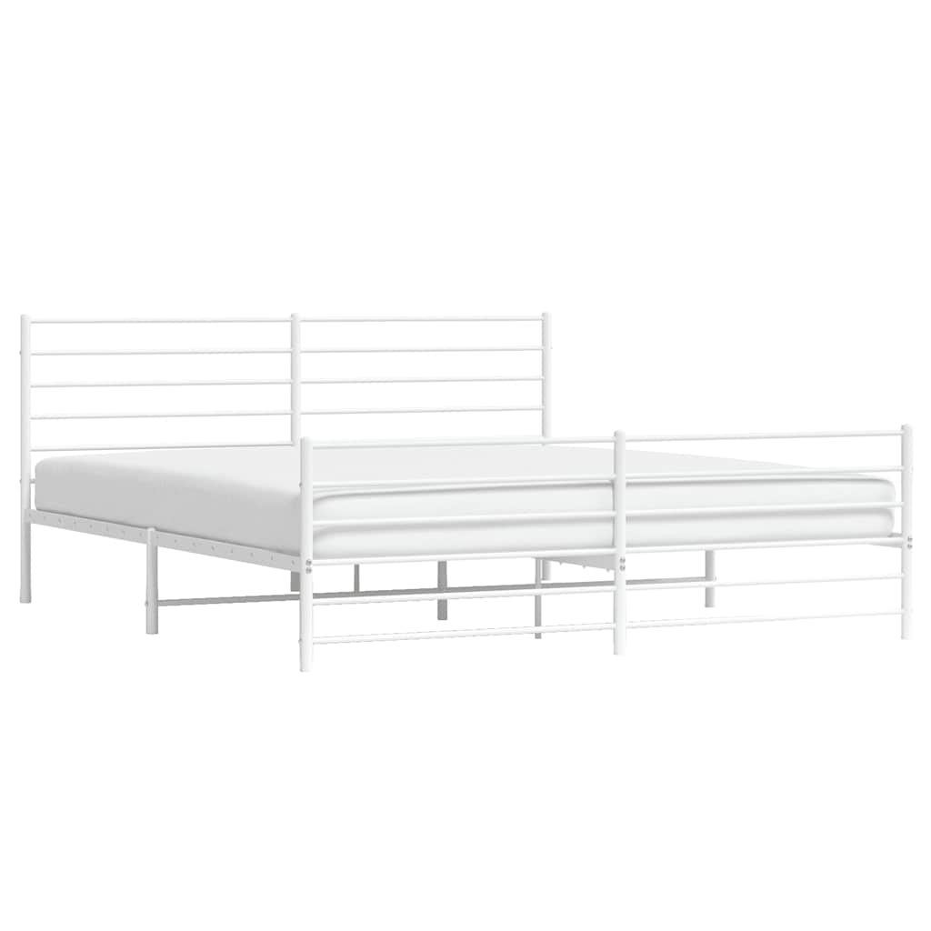 vidaXL Metal Bed Frame without Mattress with Footboard White 183x213cm