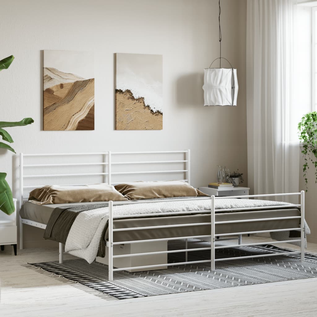 vidaXL Metal Bed Frame without Mattress with Footboard White 200x200cm