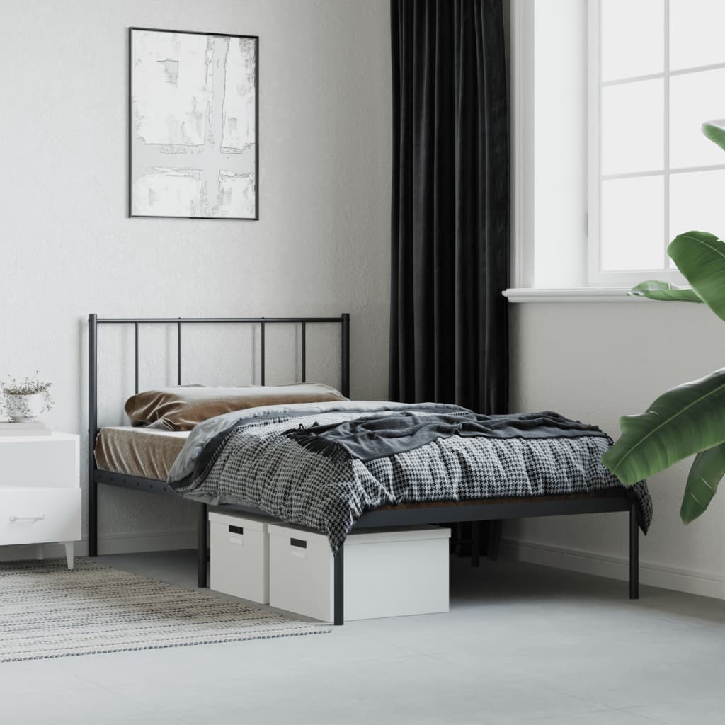 vidaXL Metal Bed Frame without Mattress with Headboard Black 90x190cm