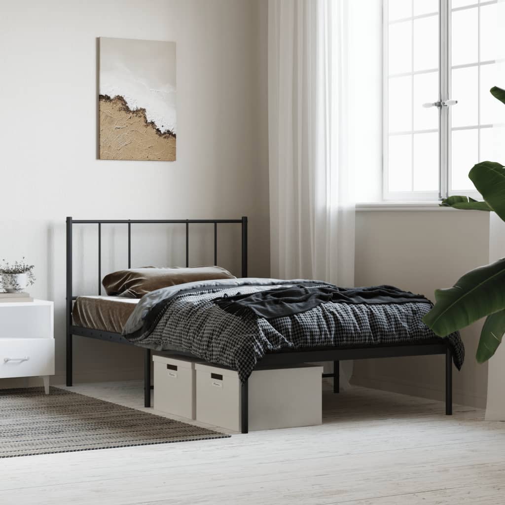 vidaXL Metal Bed Frame without Mattress with Headboard Black 90x190cm
