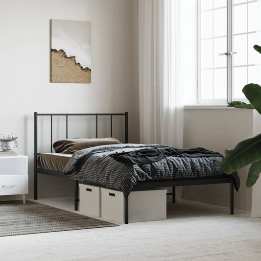 vidaXL Metal Bed Frame without Mattress with Headboard Black 90x190cm