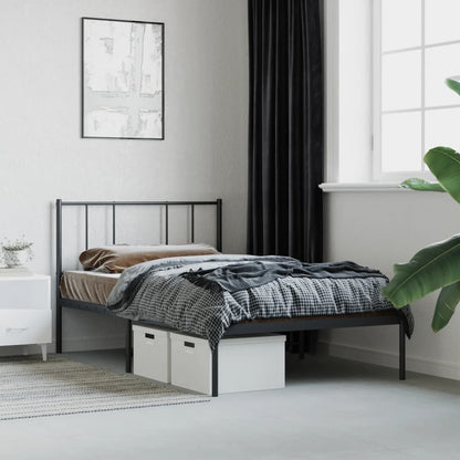 vidaXL Metal Bed Frame without Mattress with Headboard Black 90x200cm