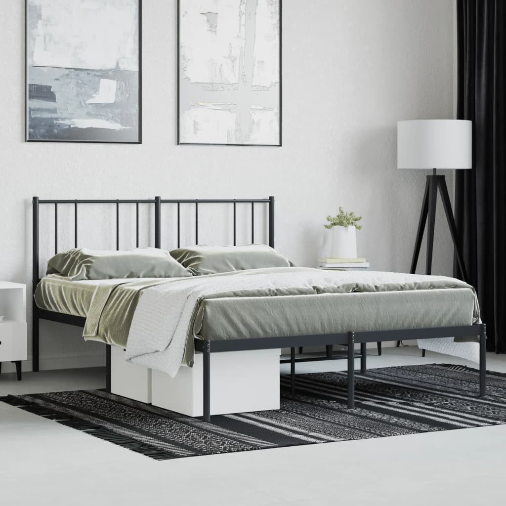 vidaXL Metal Bed Frame without Mattress with Headboard Black 120x190cm