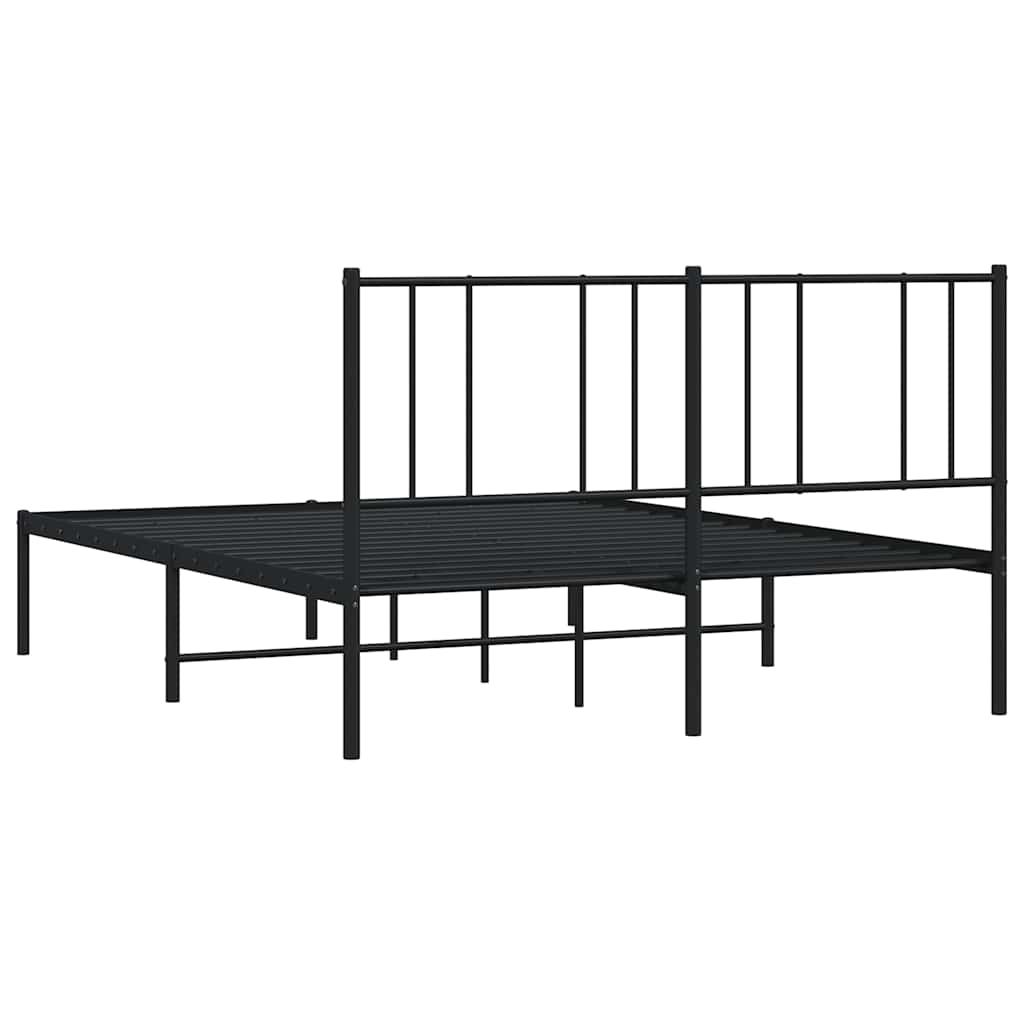 vidaXL Metal Bed Frame without Mattress with Headboard Black 135x190cm