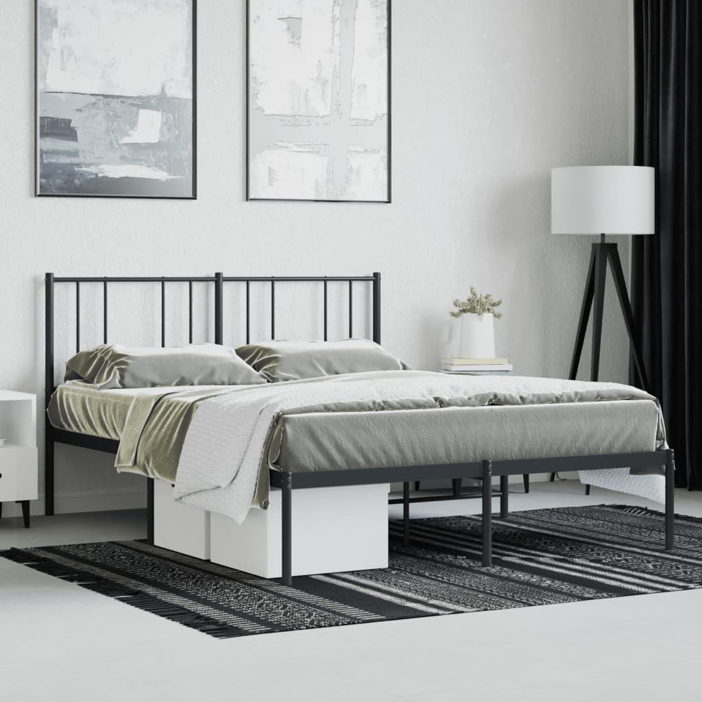 vidaXL Metal Bed Frame without Mattress with Headboard Black 140x190cm