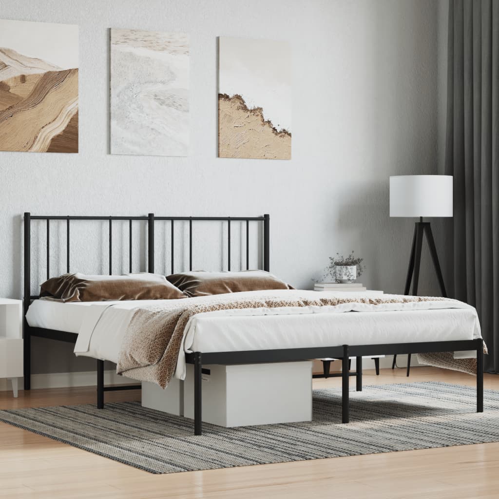 vidaXL Metal Bed Frame without Mattress with Headboard Black 140x190cm