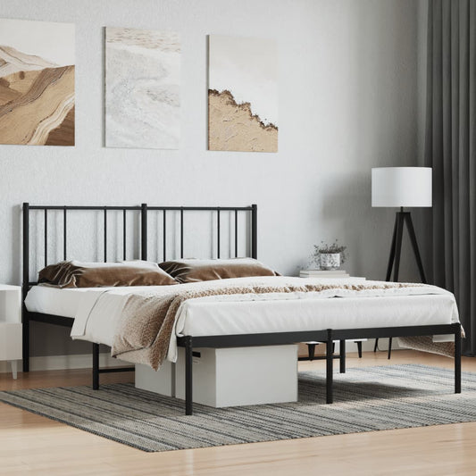 vidaXL Metal Bed Frame without Mattress with Headboard Black 140x190cm