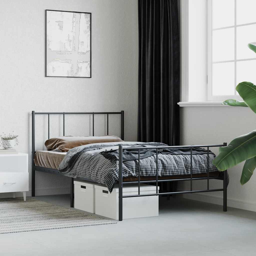 vidaXL Metal Bed Frame without Mattress with Footboard Black 75x190cm