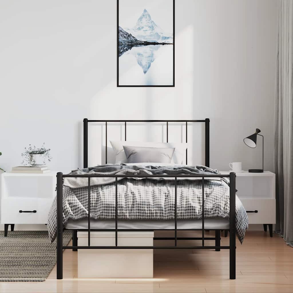 vidaXL Metal Bed Frame without Mattress with Footboard Black 100x190cm