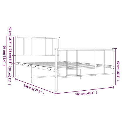 vidaXL Metal Bed Frame without Mattress with Footboard Black 100x190cm
