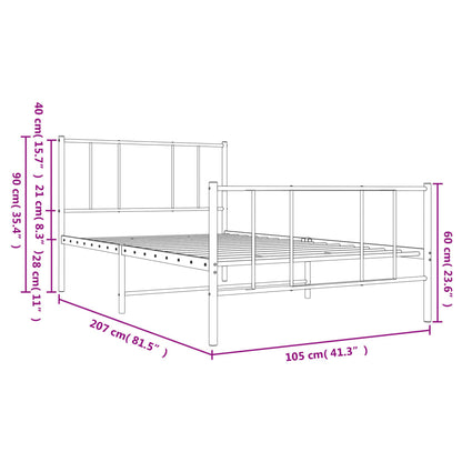 vidaXL Metal Bed Frame without Mattress with Footboard Black 100x200cm