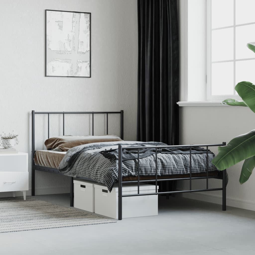 vidaXL Metal Bed Frame without Mattress with Footboard Black 107x203cm
