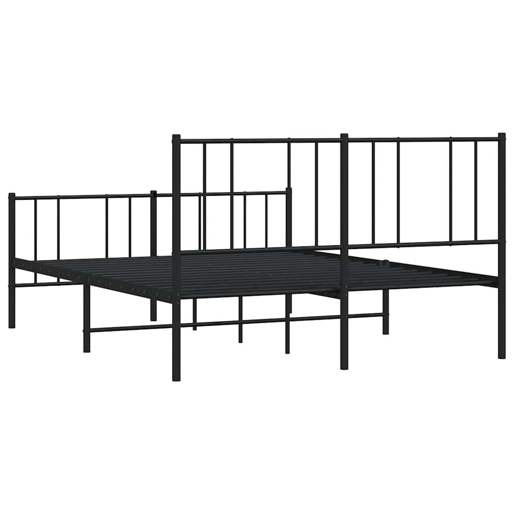 vidaXL Metal Bed Frame without Mattress with Footboard Black 135x190cm