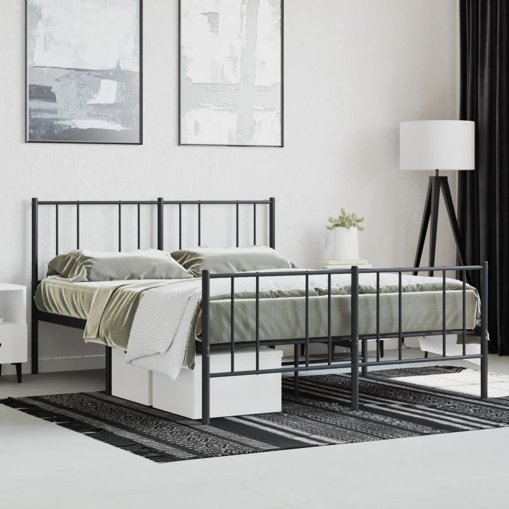 vidaXL Metal Bed Frame without Mattress with Footboard Black 140x190cm
