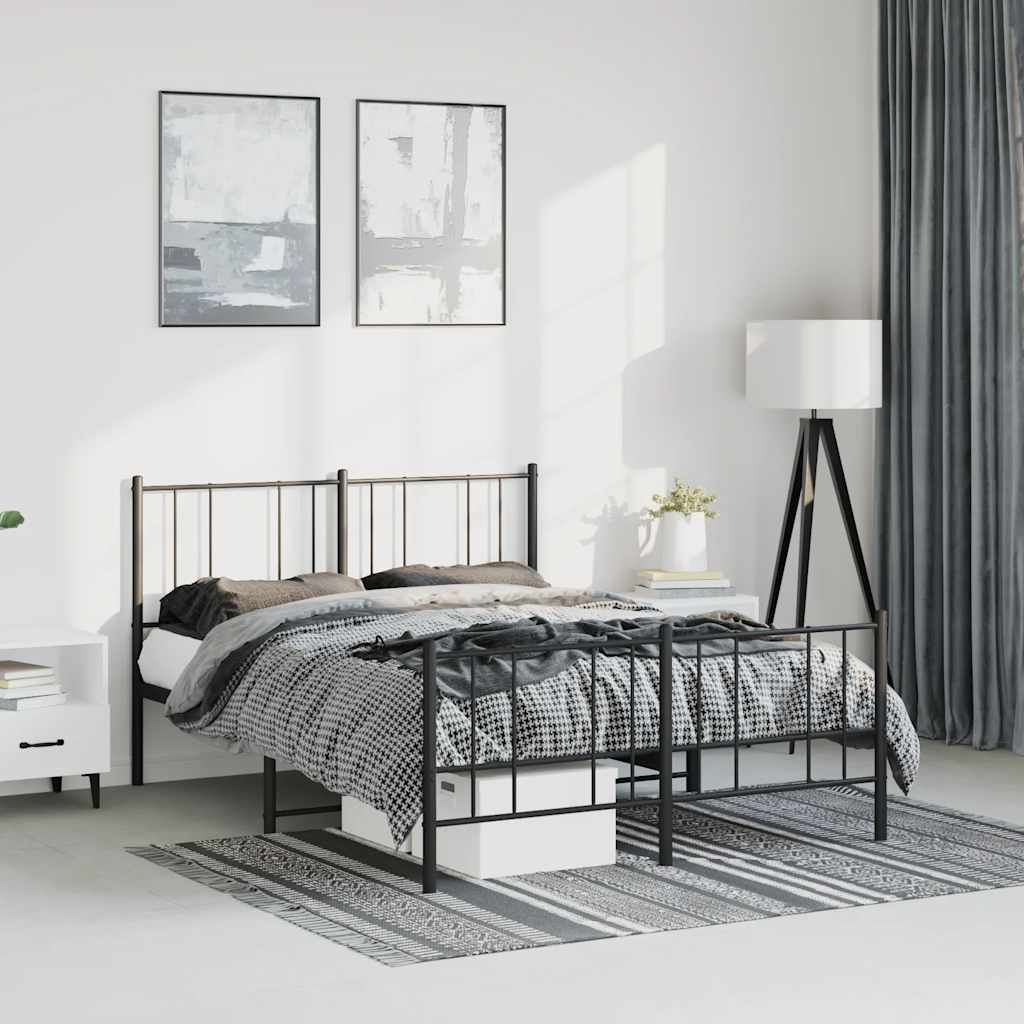 vidaXL Metal Bed Frame without Mattress with Footboard Black 150x200cm